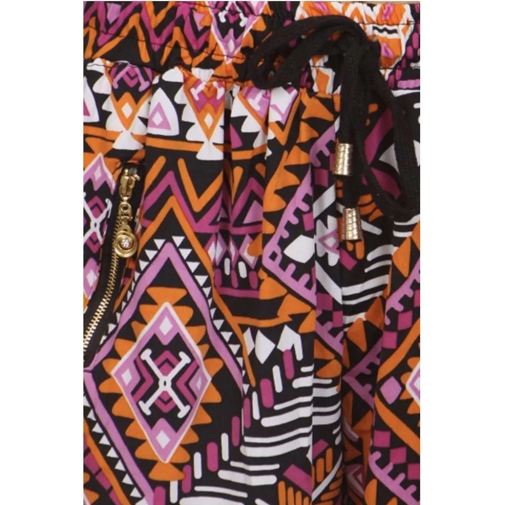 YELETE Hot Pink Tribal Print Women's Capri Joggers. W/Pockets & Elastic Waist. - Picture 4 of 4